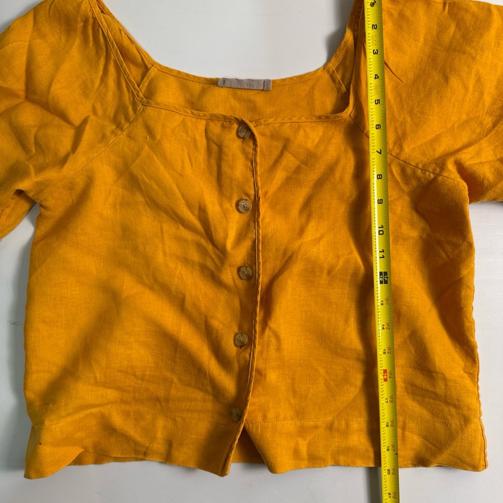 Everlane Bright Mustard Button-Front Cropped Blouse - Picture 3 of 5